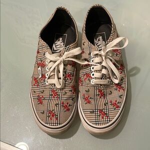 Vans Plaid Sneaker with Red Embroidered Flowers